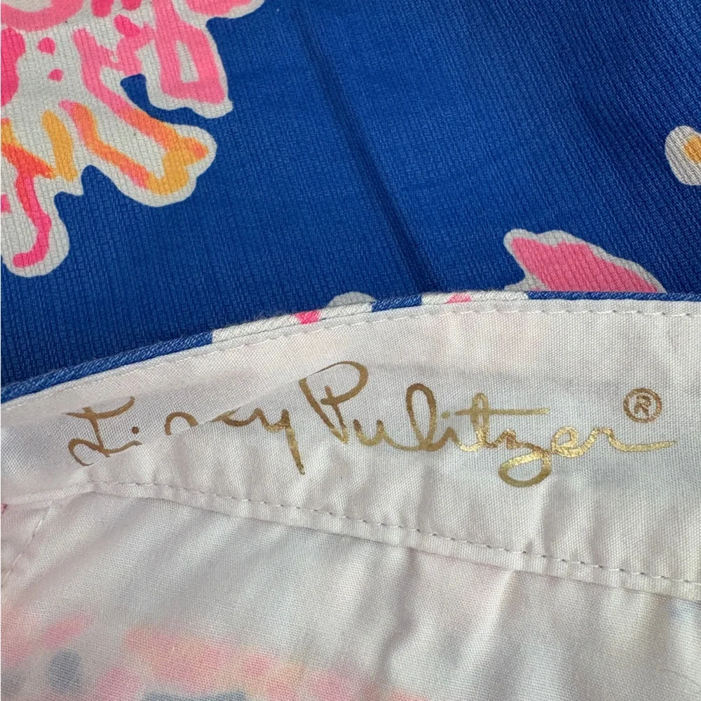 Lilly Pulitzer sz 8 blue Buttercup shorts scalloped hem coral design 5” mid-rise - Picture 6 of 7